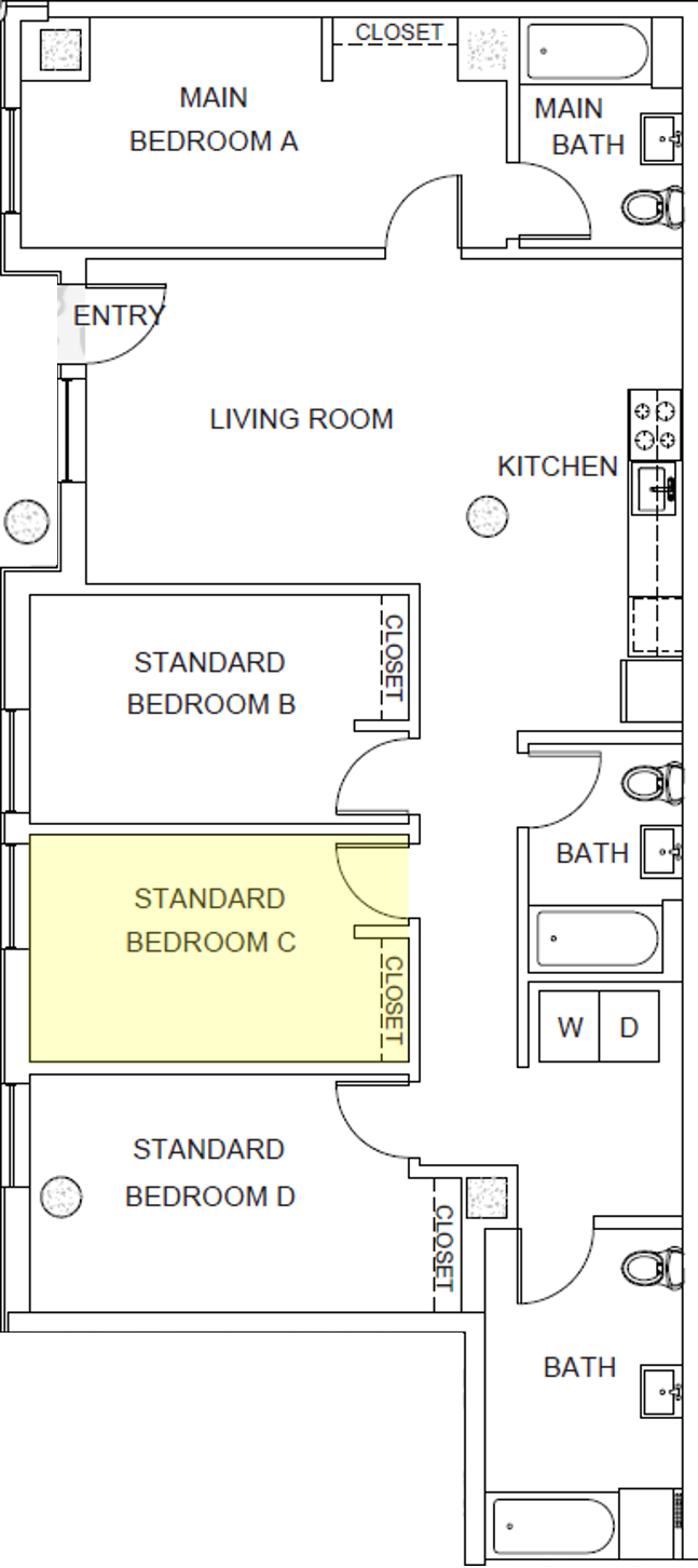 Floor plan for 4 beds, 3 baths, 306 sqft